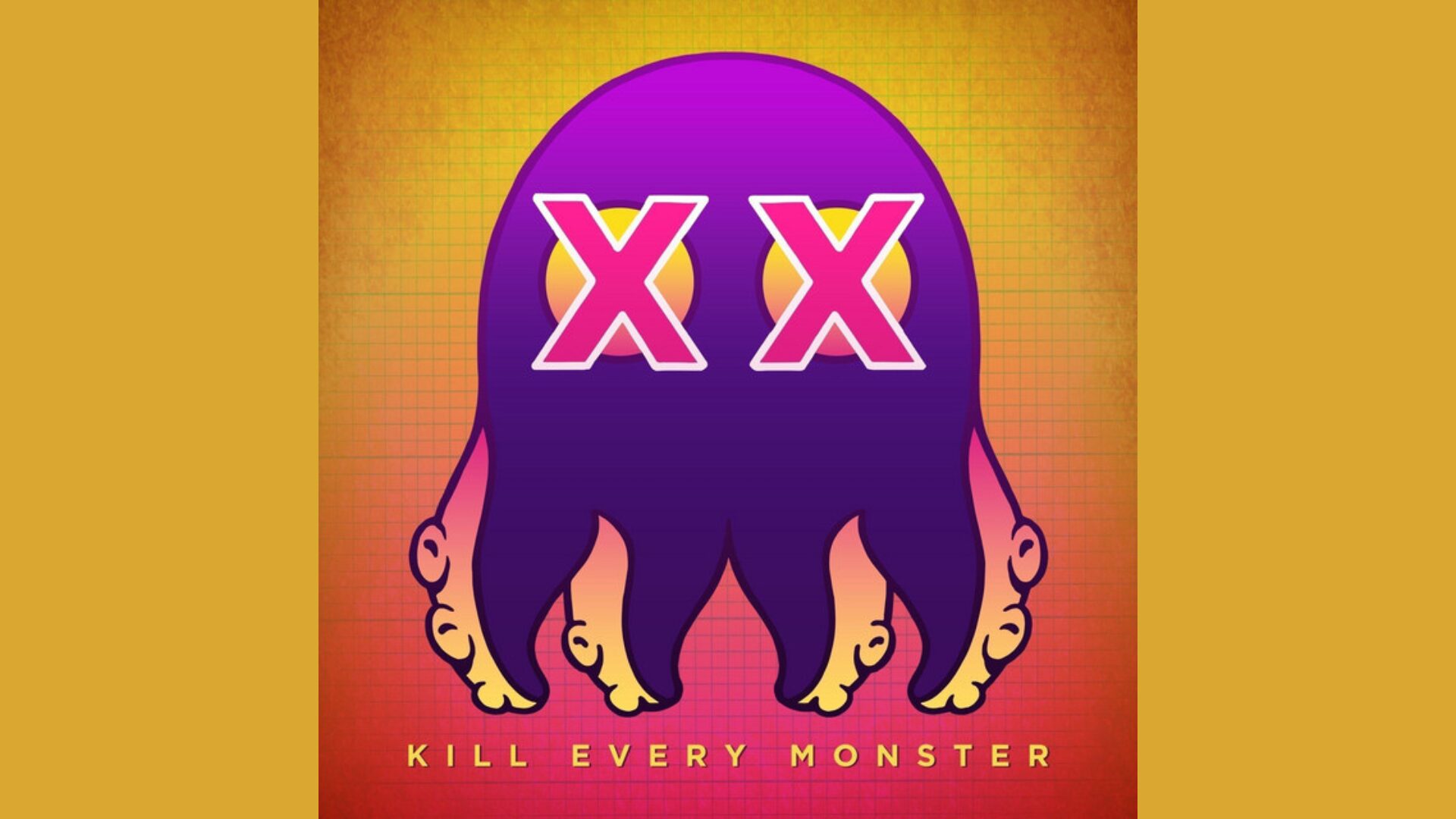 A logo for Kill Every Monster actual play, showing a cartoon octopus with the eyes x'd out.
