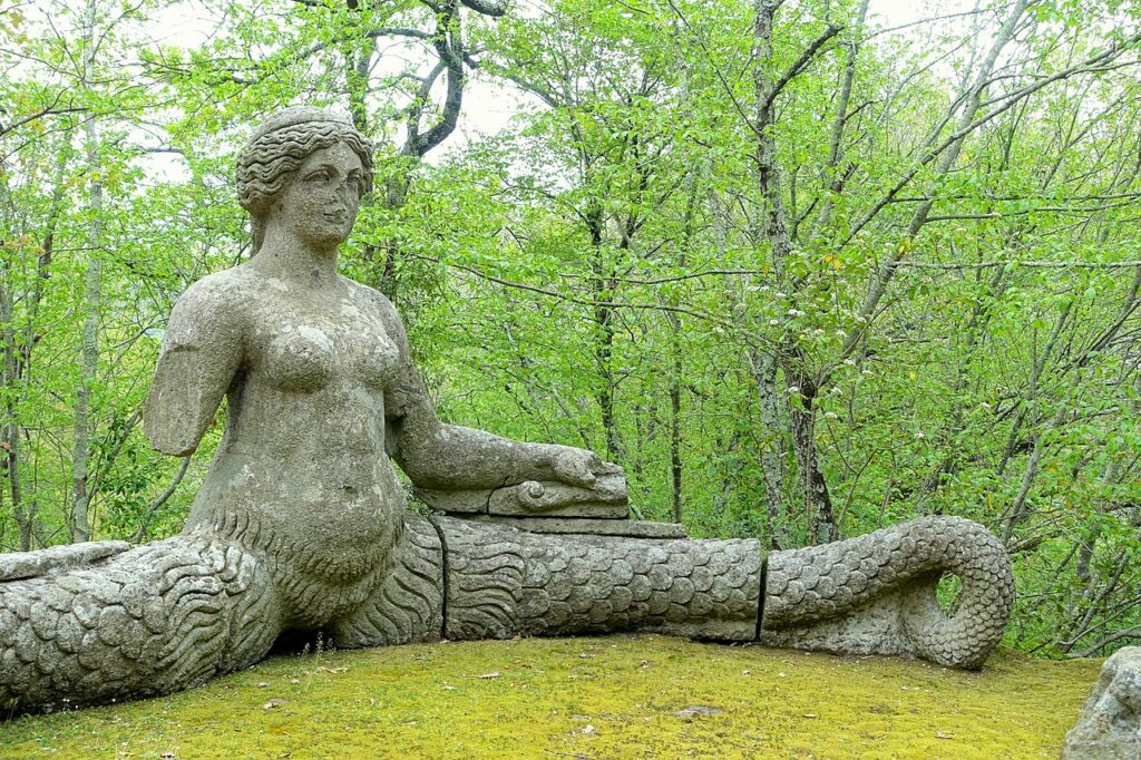 A scultpture of Echnida, a half-woman, half-snake monster from Greek Mythology.