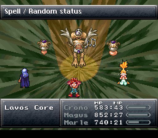 A screenshot from Chrono Trigger. Crono, Magus, and Marle are fighting Lavos, a fight that includes two minions. Using minions in boss fights is a great way to design better encounters for Dungeons and Dragons by mitigating the action economy.