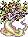 Pixel art of a Screamer from Final Fantasy IV. It appears as a woman with wild hair with a smoky snakelike lower half. The creature's name is sometimes translated as