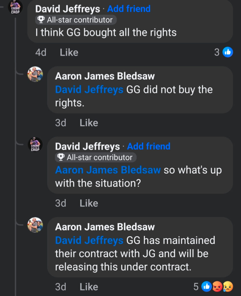 A screenshot of a Facebook comment exchange. David Jefferys says