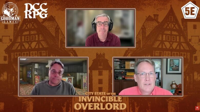 A screenshot from a YouTube video from Goodman Games discussing the new City State of the Invincible Overlord project and attempting to soothe concerns about Goodman Games' relationship with the IP owner, Judges Guild.