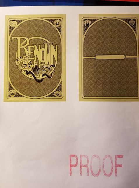 Proof of early designs for the card backs for Renown.