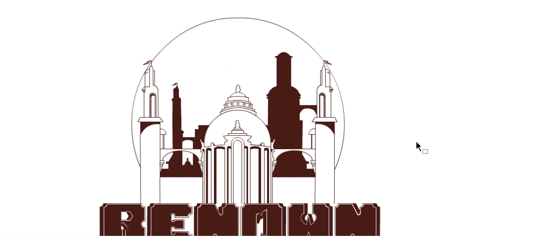 A black and white mockup of a fantasy city in front of the word Renown.