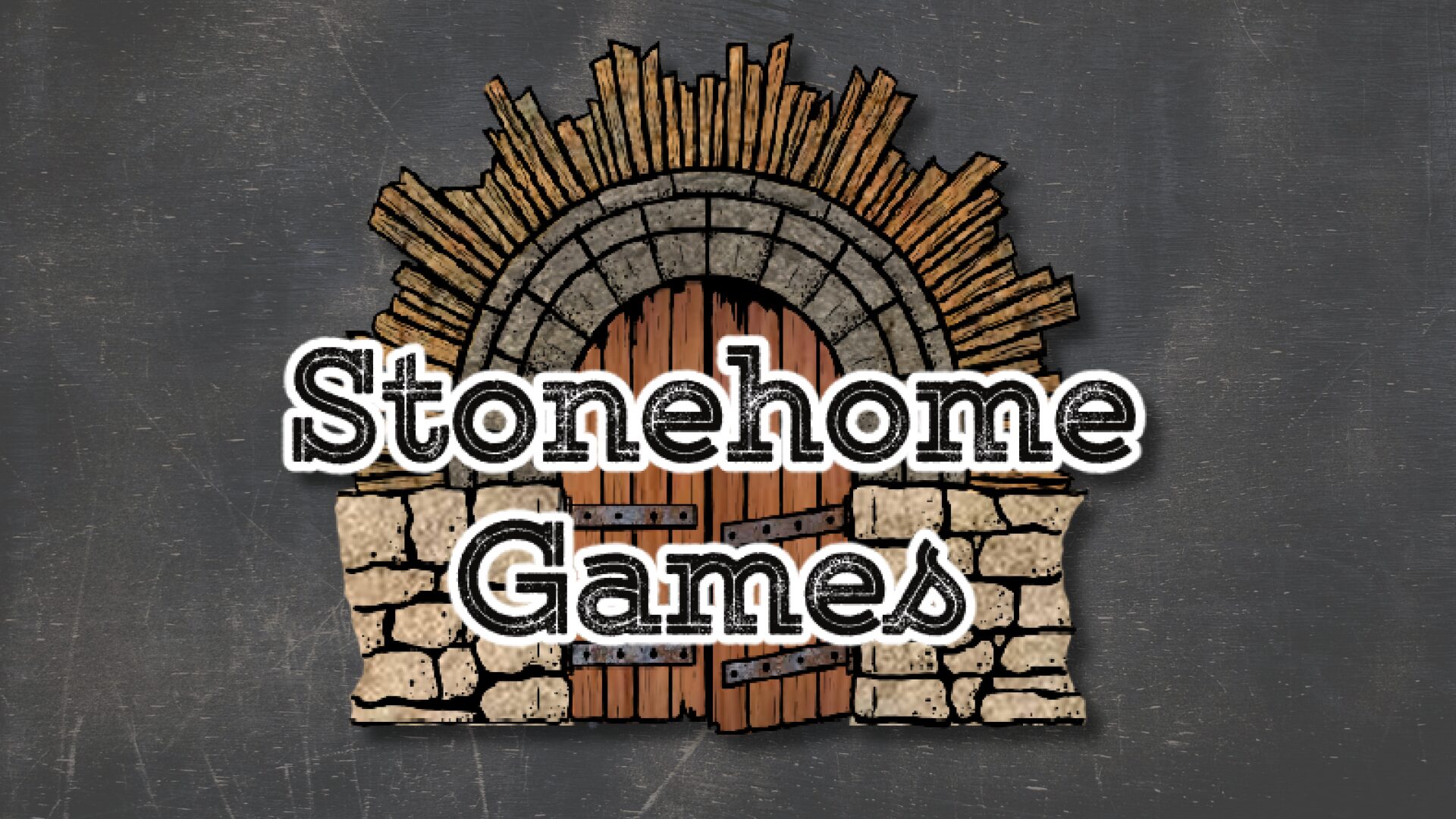 A logo for Stonehome Games, showing an arched doorway set into a stone dungeon wall.