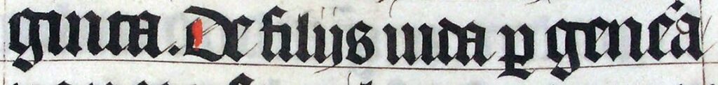 A snippet of the Vulgate manuscript: Book of Numbers 1:24-26 in latin blackletter, the letterforms have thick black calligraphic strokes with thin serifs.